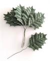 6 stk. Grønne frost/sukkerdekorations  blade på tråd. ca. 8 x 5 cm.