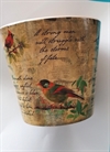 Keramik potte med fugle motiv. H 12,5 cm. Ø målt foroven af potten ca.14 cm.