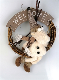 Dør krans med bamse Ø ca. 30 cm.