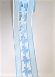 10 Meter lys blå dekorationsbånd. Brede 4 cm. Hel rulle. 